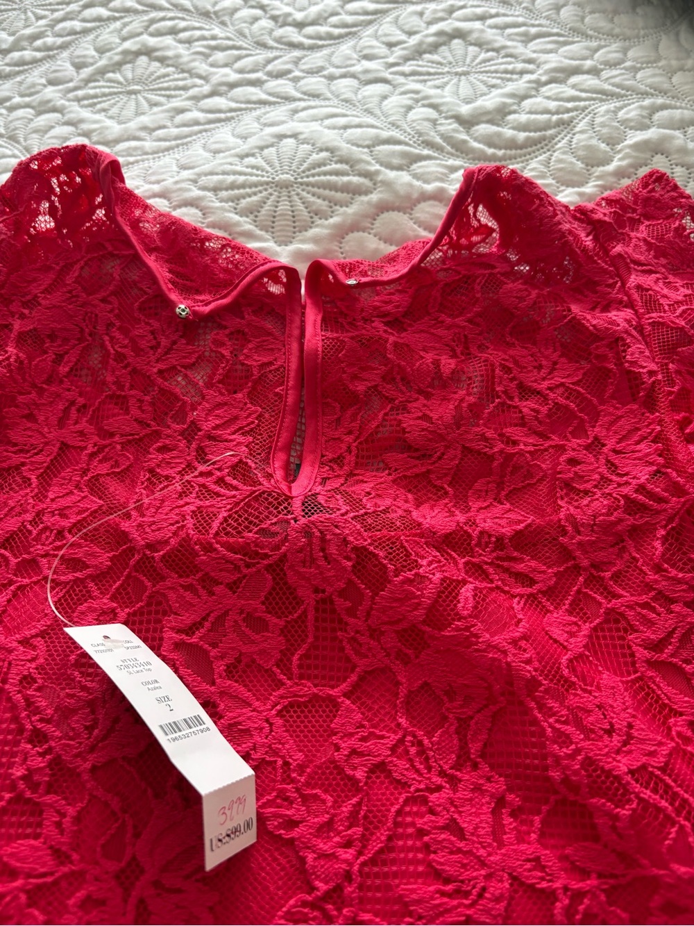 White House Black Market Hot Pink Lace Cap Sleeve Blouse - Picture 4 of 5